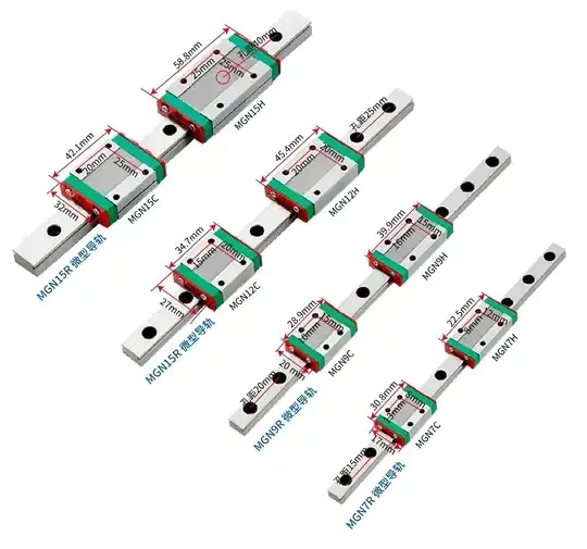 Diagram of linear rails showing block length Diagram of linear rails showing block length