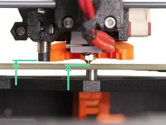 Annotated photo of leveling probe and printbed