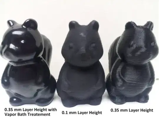 Left to right: Smoothed 0.35 mm print, 0.1 mm print unsmoothed, 0.35 mm print unsmoothed