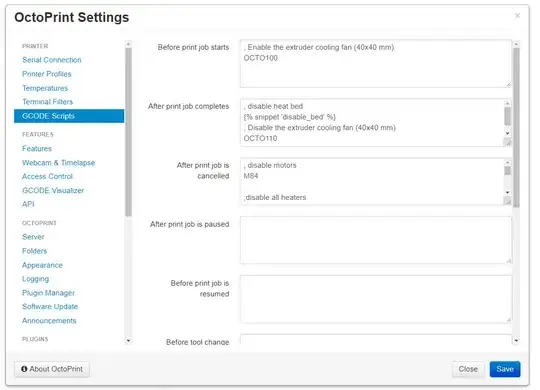GCODE scripts menu options item