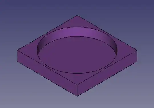 Screenshot of a square base with a circular recess 3D model in FreeCAD