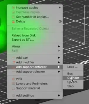 Add Support Enforcer - Cylinder menu