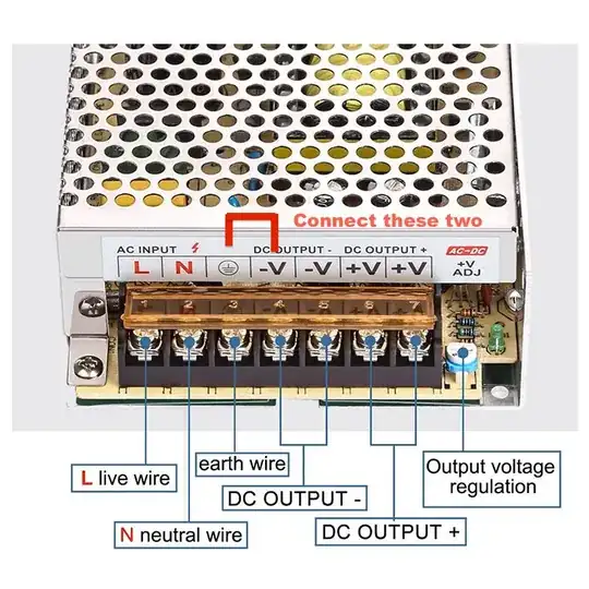 Connect AC Earth to DC V- Connect AC Earth to DC V-