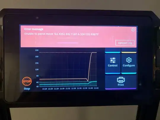 Screenshot of error message on the Creality Sonic Pad