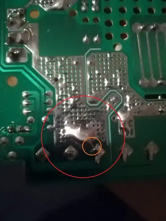 Close up of PCB - Highlighted potential short circuit Close up of PCB - Highlighted potential short circuit