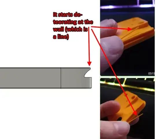Photos and graphic showing the point of failure of a 3D printed model