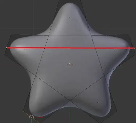 The model is split by a line passing through two "points" of the star.