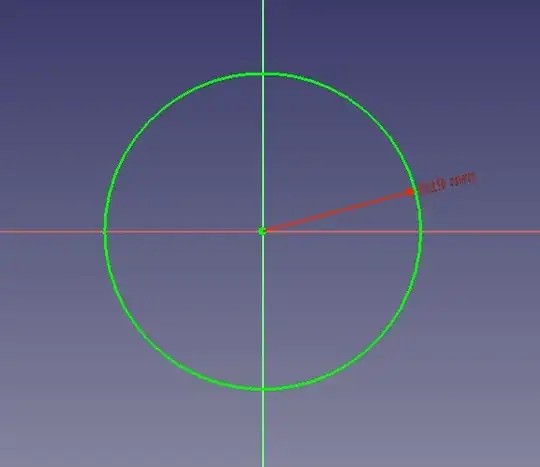 Screenshot of a FreeCAD sketch showing a circle with a radius of 19 mm