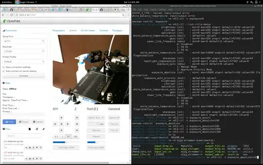 Screenshot of ssh session and OctoPrint interface
