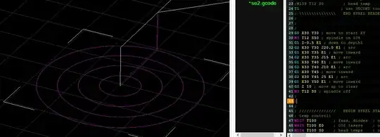 Screenshot of circles rendered and gcode