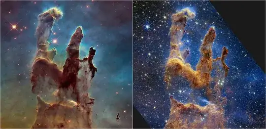 from NASA's October 19, 2022 "NASA’s Webb Takes Star-Filled Portrait of Pillars of Creation" https://www.nasa.gov/feature/goddard/2022/nasa-s-webb-takes-star-filled-portrait-of-pillars-of-creation