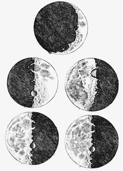 Galileo's sketches of the moon from Sidereus Nuncius (1610)