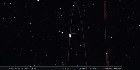 Stellarium: Earth and Moon from Mars, alt-az orientation