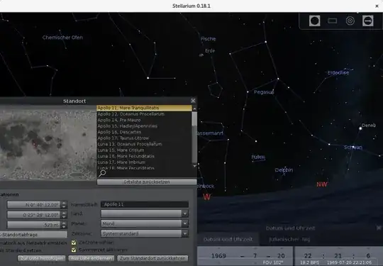 Stellarium with observer position set to landing place and time of Apollo 11