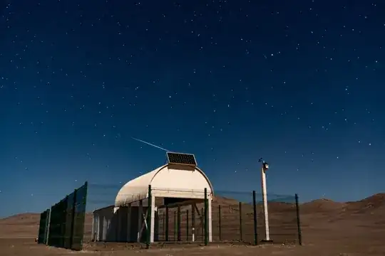 Ckoirama observatory, with a Starlink trail in the sky background. Image credit: Rodrigo Maluenda