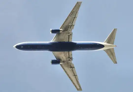 BAe Boeing 767 from below with flaps extended for take-off