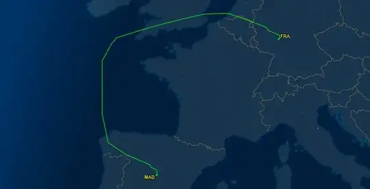 Flight Aware map of Europe with flight path
