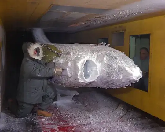 Iced engine nacelle in the NASA icing research tunnel