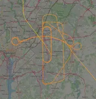 a screenshot of the flight path on ADS-B Exchange
