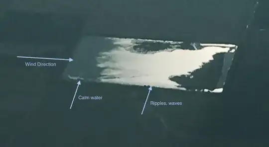 Small lake at sunset showing wind direction