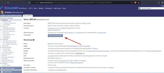 Screenshot of the EnsEmbl page showing the relevant button