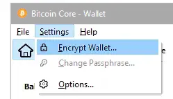 Bitcoin Core Settings menu