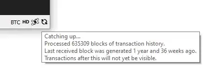 Bitcoin core, status line