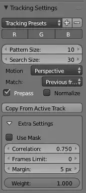 PatternSize:10,SearchSize:30,Motion:Perspective,Match:PreviousFrame,Prepass:Yes,Normalize:No,UseMask:No,Correlation:0.75,FramesLimit:0,Margin:5px,Weight:1