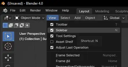 Depiction of the View-Menu