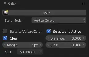 Blender Internal bake settings - Vertex Colors, Selected to Active