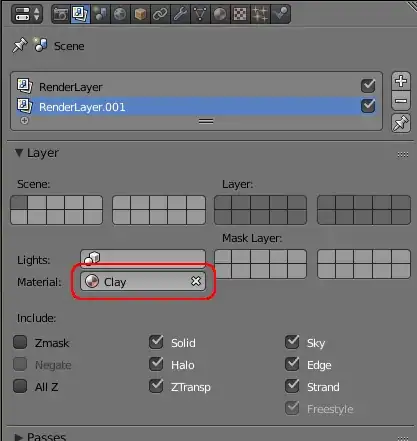 blender internal render layers material override