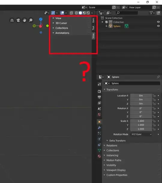 Red box highlighting the a with "View", "Tool", and "Item" in Blender