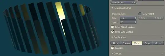 ring of rectangles facing in, but tilted to one side.