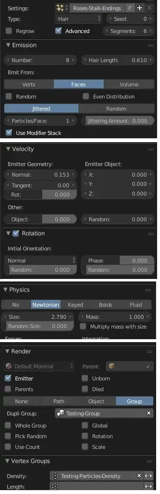 screenshot of changed without any result particle system settings