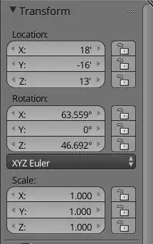 Transform section of the properties panel
