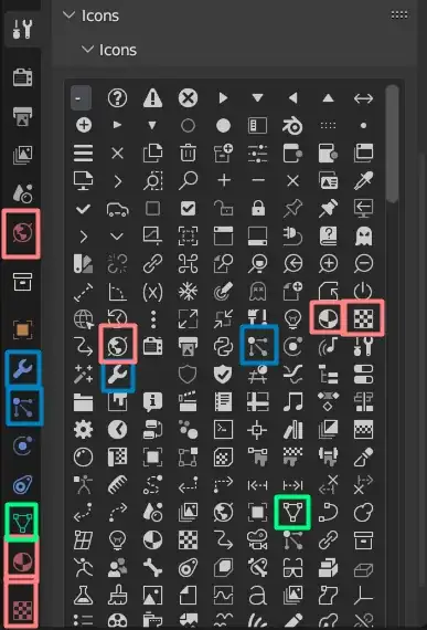 a grid list containing all Blender's built-in icons