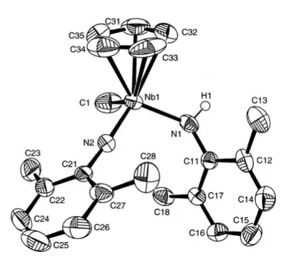 Structure of [Nb(Cp)(Me)(L-H2)(L-H)