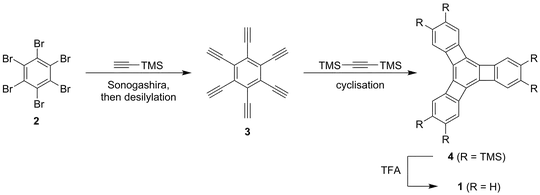 Synthesis of compound 1 by Diercks and Vollhardt