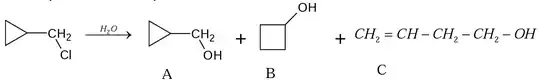 products of hydrolysis  of (chloromethyl)cyclopropane