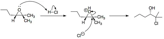 Reaction of (S)-2,2-dimethyl-3-propyloxirane with hydrochloric acid