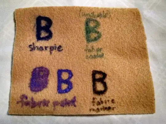 Square of felt fabric with multiple marker tests