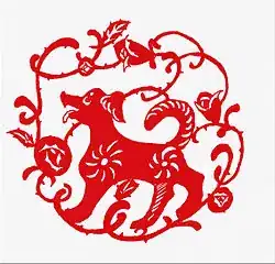 Chinese papercutting. Paper-cut for Dog Year celebrating.