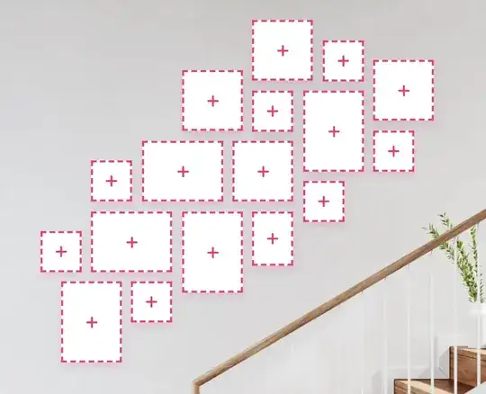 picture of a staircase with 17 small picture frames at the back, credits: mixtiles