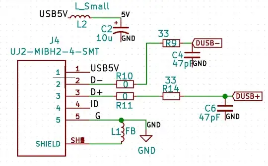 ground wire from USB cable connected straight to the ground plane while USB shield connects to the ground plane through a FB