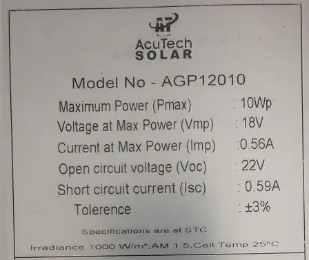 Specification of the panel