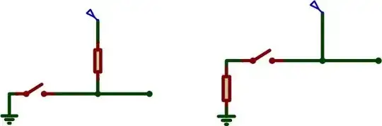 two diagrams - on left, pull-up resistor between V+ and pin - on right, pull-up resistor between 0V and the pull-down switch
