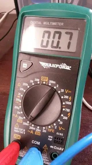 Photo of digital ammeter reading 0.7mA