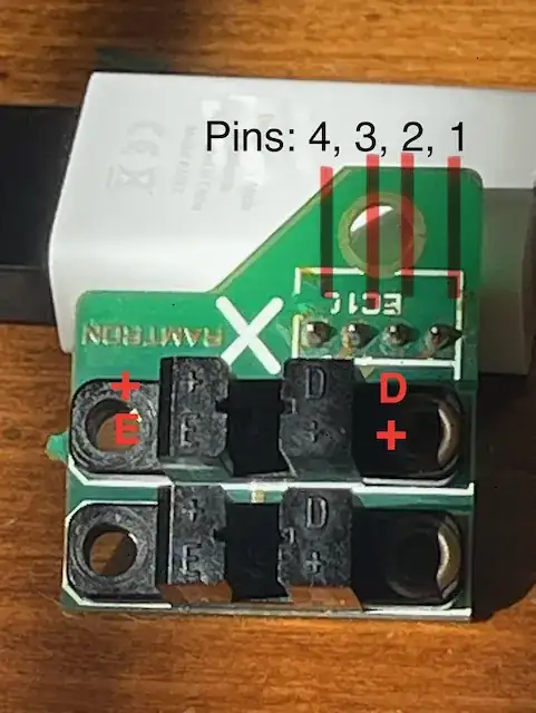 Front of Board - I've labelled the 4-pin connector pins