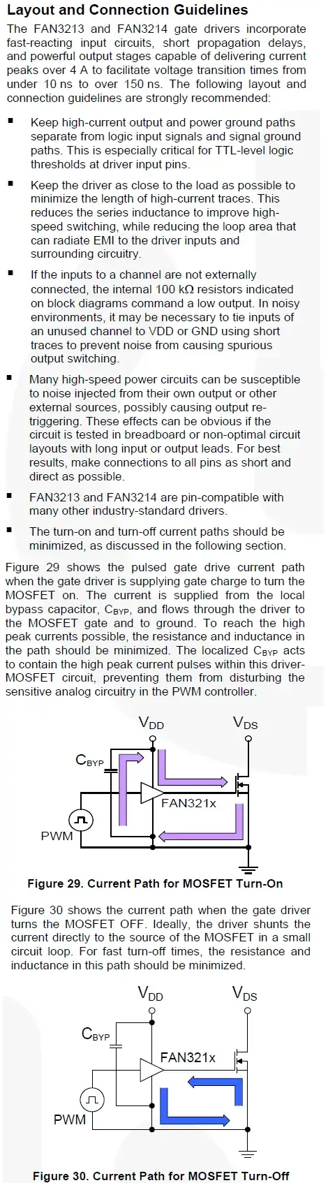 Layout and Connection Guidelines from FAN3214 datasheet