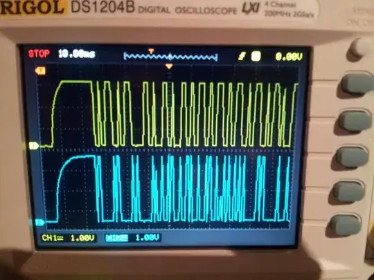 Shot of the start of the I2C data